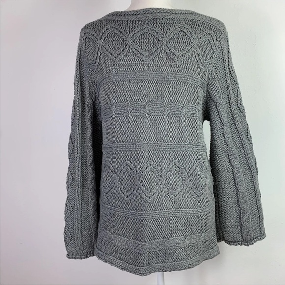 Nomadic Traders Gray Pullover Chunky Knit Sweater Bell Sleeve Size Medium - Picture 2 of 6